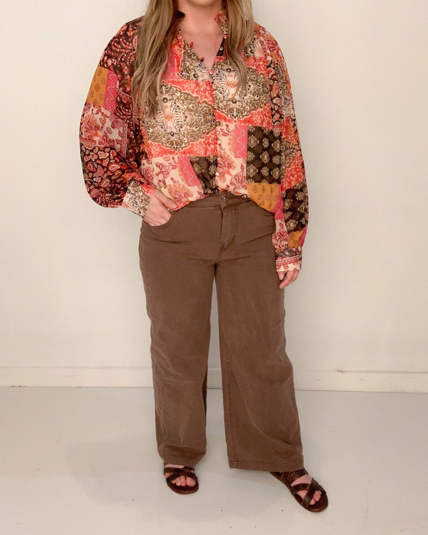 Lila Chocolate Denim Cropped Wide Leg Jeans