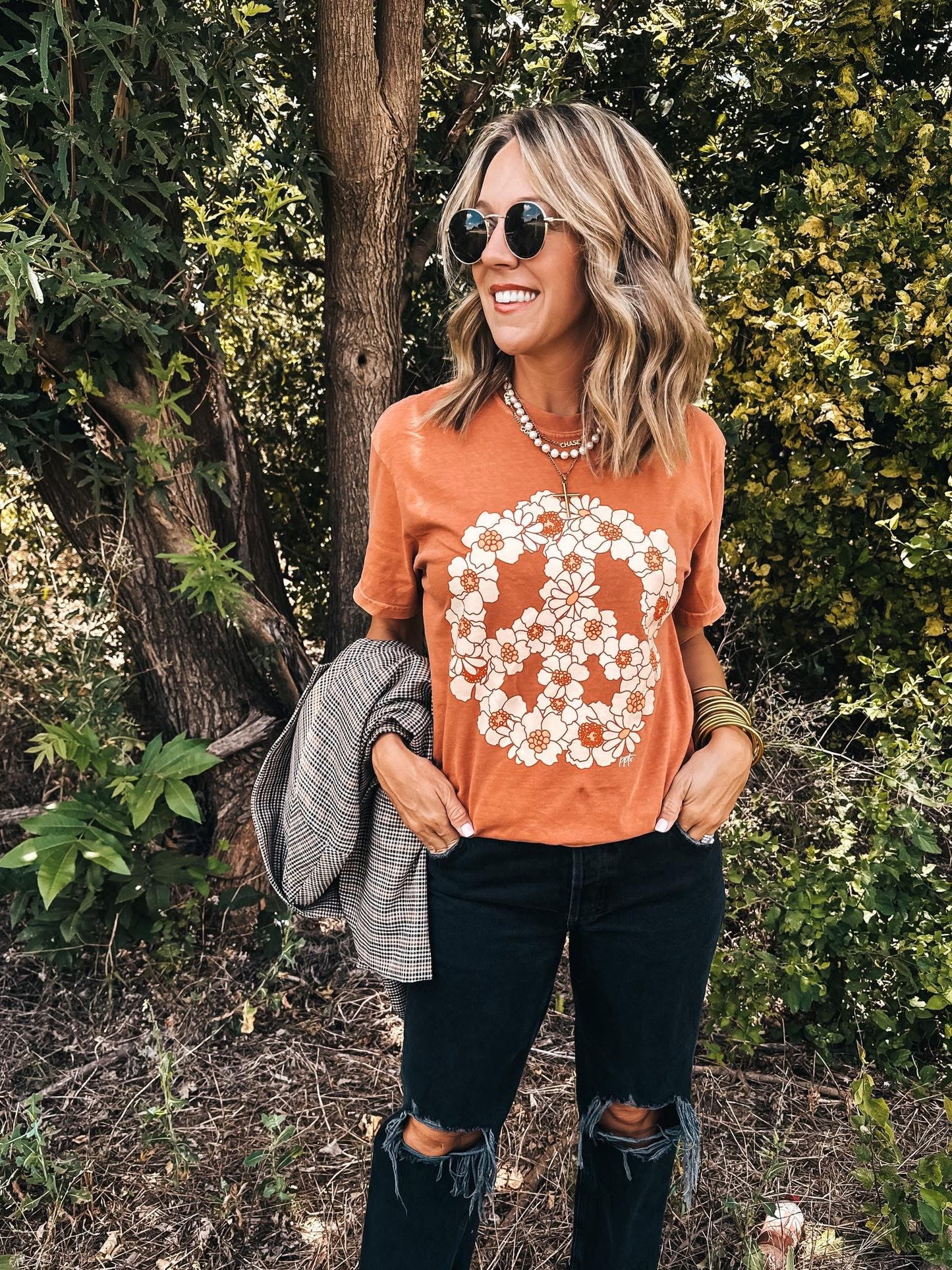Peace Flower Tee, Pumpkin