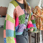 Tate Hand Crochet Chunky Cardigan, Green Multi