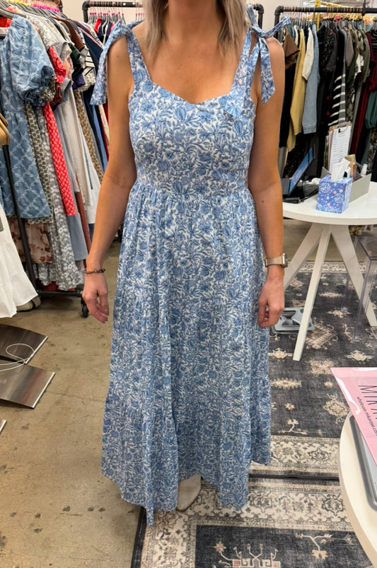 Francine Floral Maxi Dress with Tie Straps, Lotus Ink