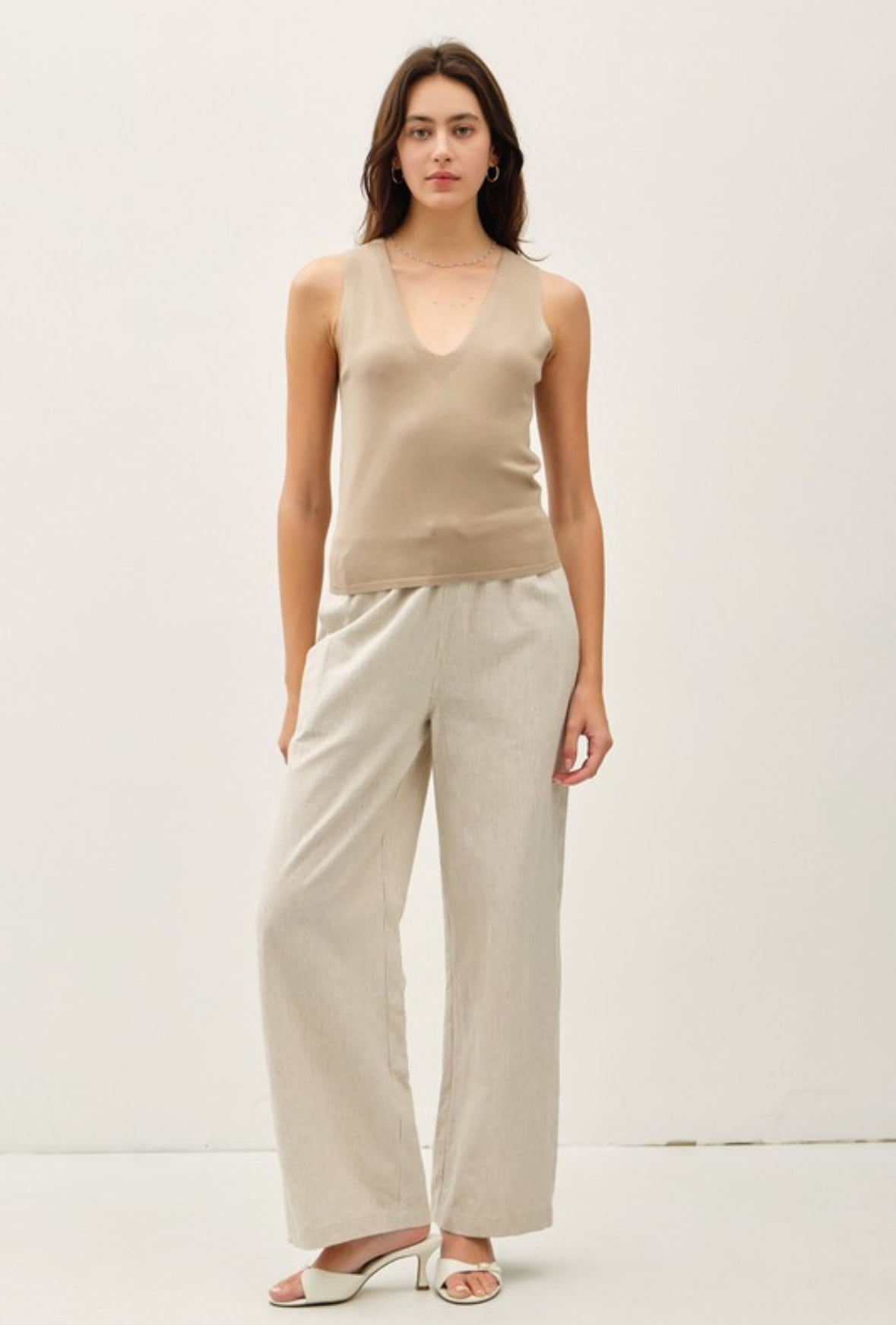 Lillian V-Neck Classic Knit Tank Top, Mocha