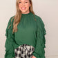 Emily Smocked Mock Neck Ruffle Sleeve Blouse, Hunter Green