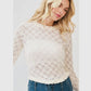 Drew Lace Sleeve Curved Hem Crop Top, Cream