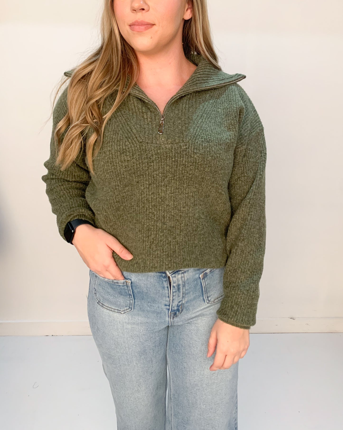 Ellen Half Zip Sweater Pullover, Olive