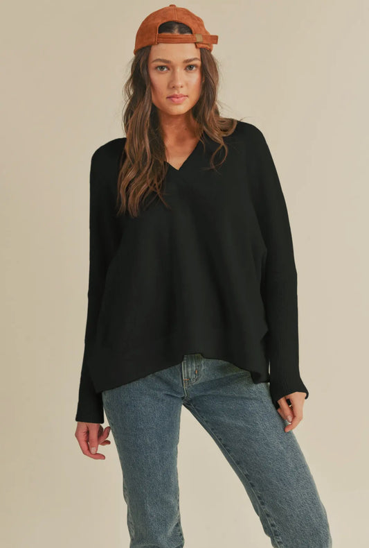 Iggy Oversized V-Neck Sweater, Black