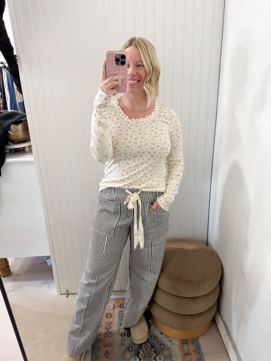 Finleigh Striped Wide Leg Pants, Black / White