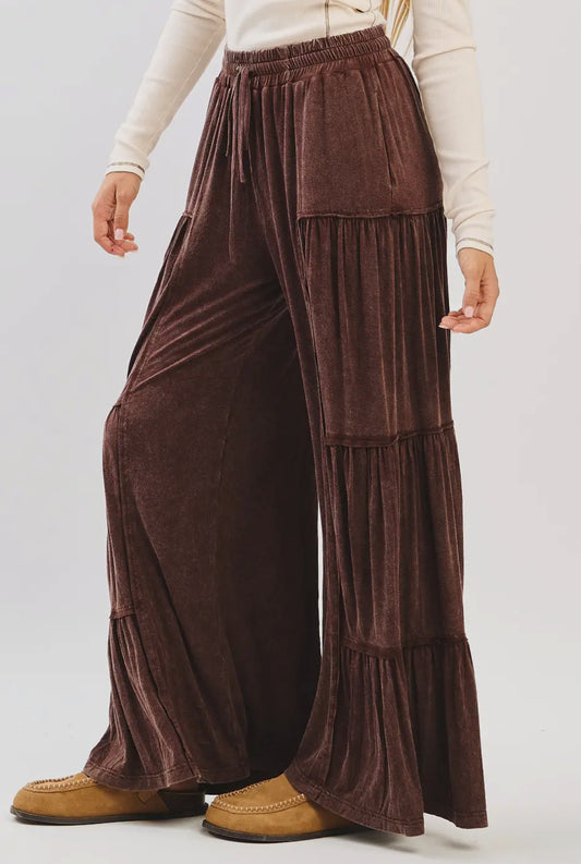 Ayla Tiered Wide Leg Pants, Brown