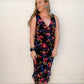 Brittany V-Neck Floral Slip Dress, Black Multi