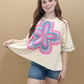 Conleigh Short Sleeve Embroidered Flower Patch Boxy Top, Cream