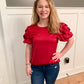 Avery Satin Fall Drape Sleeve Detail Blouse, Ruby