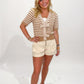 Halie Striped Short Sleeve Sweater with Bow Details, Coco