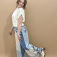 Anika Flower Patch Mixed Print Woven Wide Leg Pants, Denim