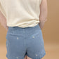 Greta Floral Embroidered Pleated Denim Shorts, Lt Denim