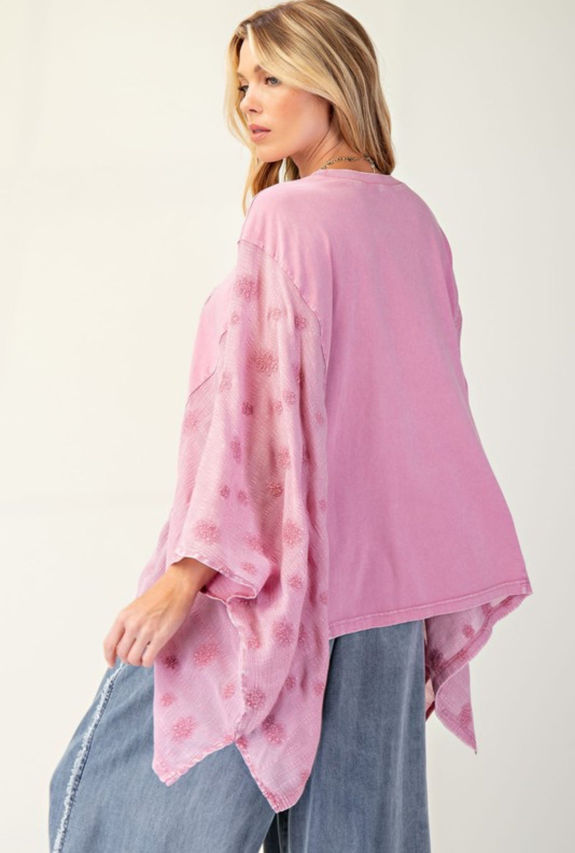 Myra Embroidered Patchwork Peace Sign Poncho, Dusty Rose