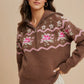 Gretta Floral Knitted Half Zip Pullover, Chestnut