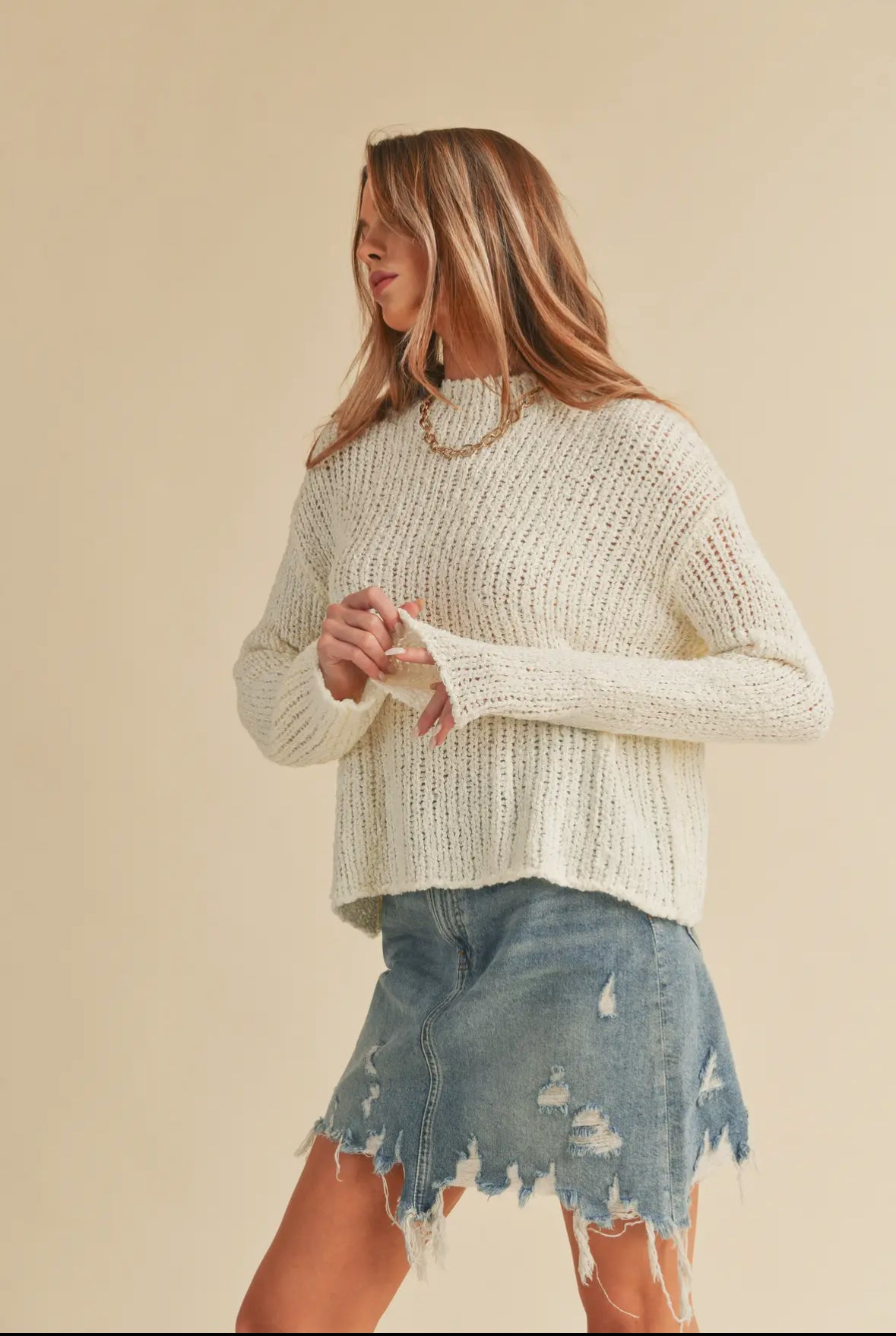 Irma Boxy Knit Sweater, Ivory