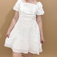 Lila Textured Square Neck Cinched Bust Dress, White