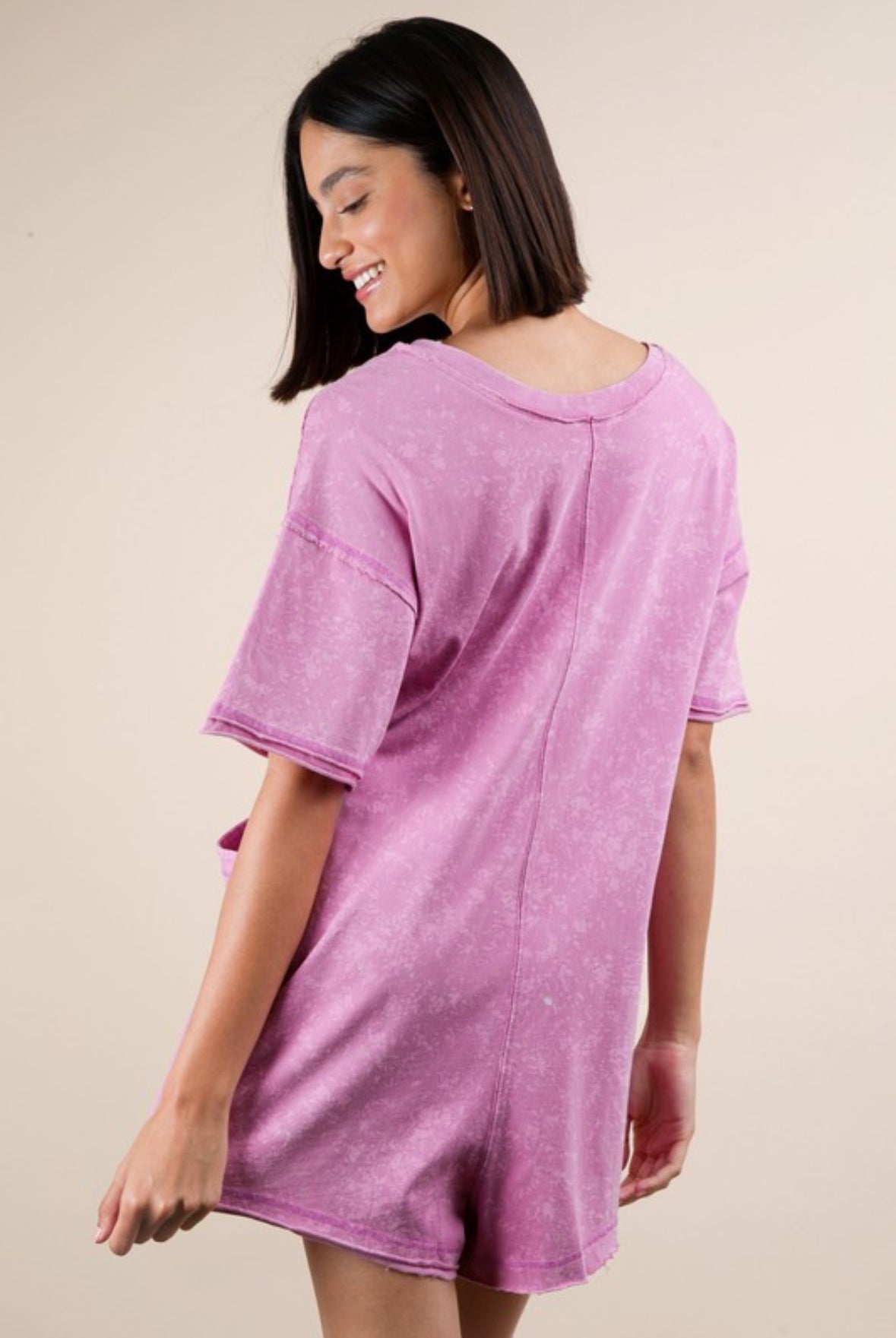 Collie Mineral Washed Oversized Knit Romper, Orchid
