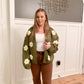 Olli Knit Bubble Sleeve Floral Cardigan, Olive