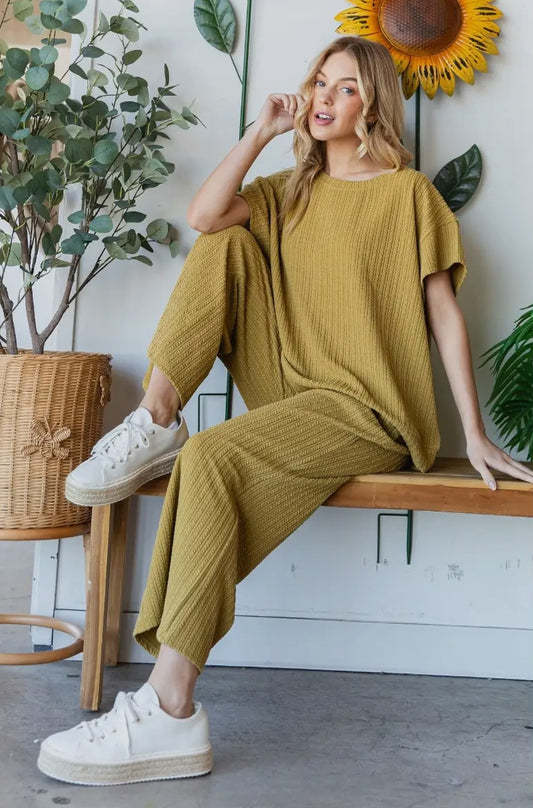 Liddy Waffle Textured Knit Top, Mustard