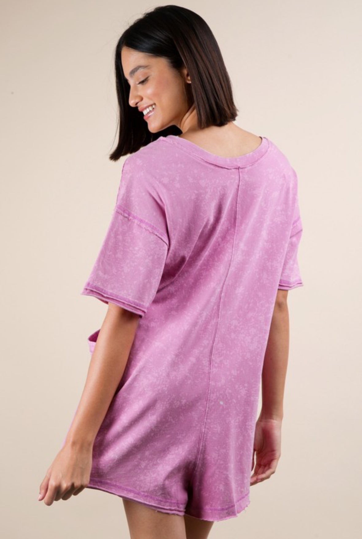 Collie Mineral Washed Oversized Knit Romper, Orchid
