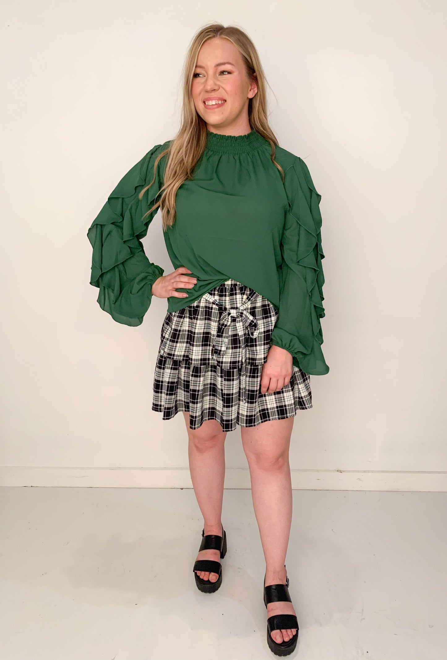 Holly Tiered Ruffle Mini Skirt, Black