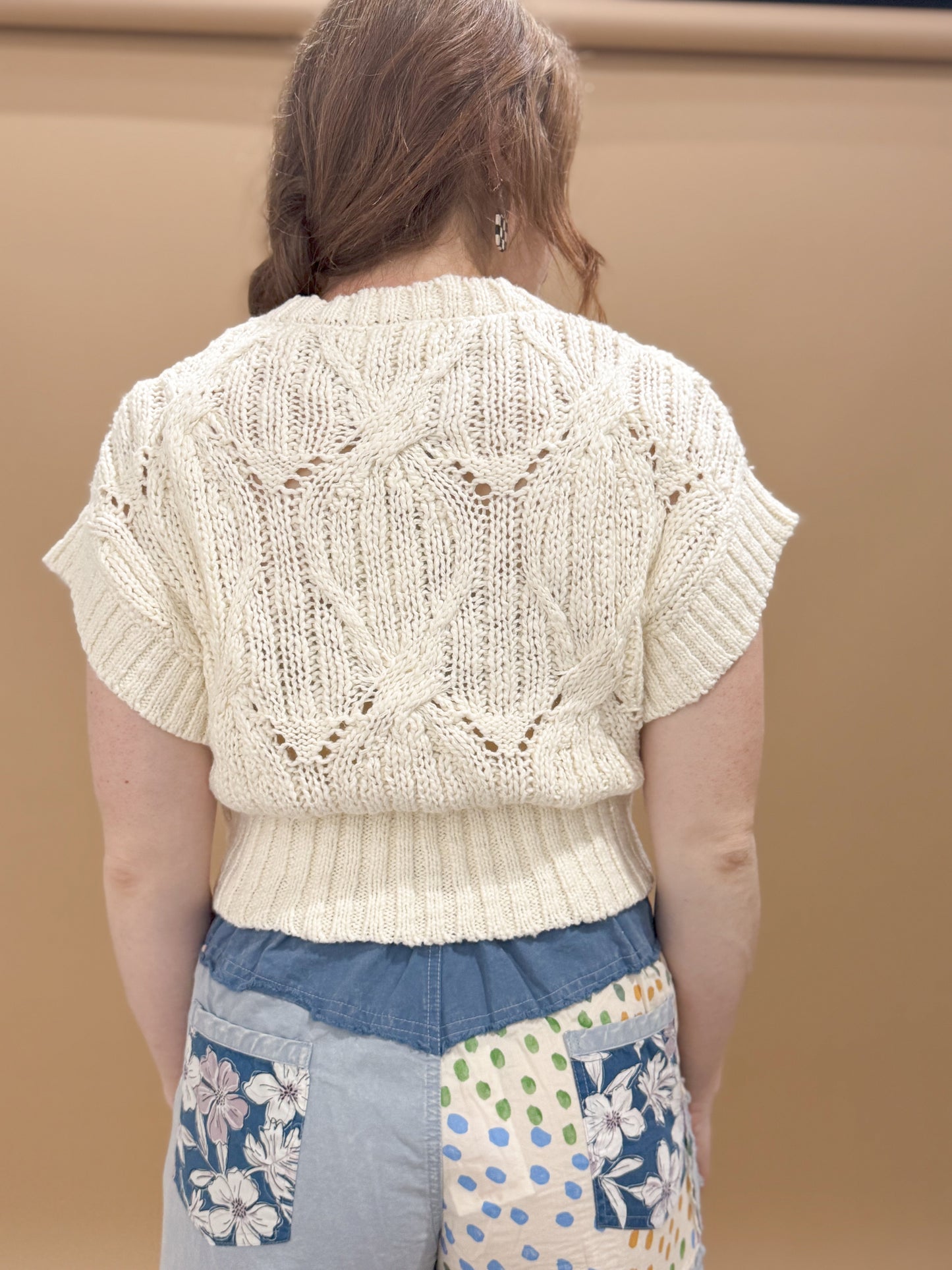 Yazzie Cable Knit Short Sleeve Sweater Top, Oatmeal