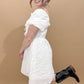 Lila Textured Square Neck Cinched Bust Dress, White