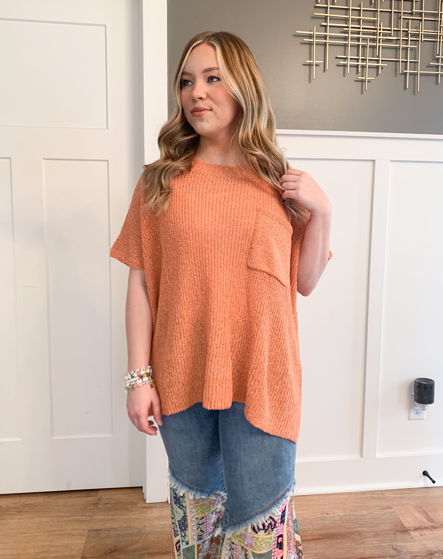 Neva Knitted Oversized Sweater Top, Orange