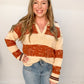 Archer Stripe Collared V-Neck Sweater, Terracotta