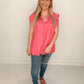 Maria Ruffle Sleeve Button Down Flowy Tunic Top, Hot Pink