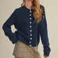 Marlee Round Neck Knit Button Up Sweater, Midnight Navy