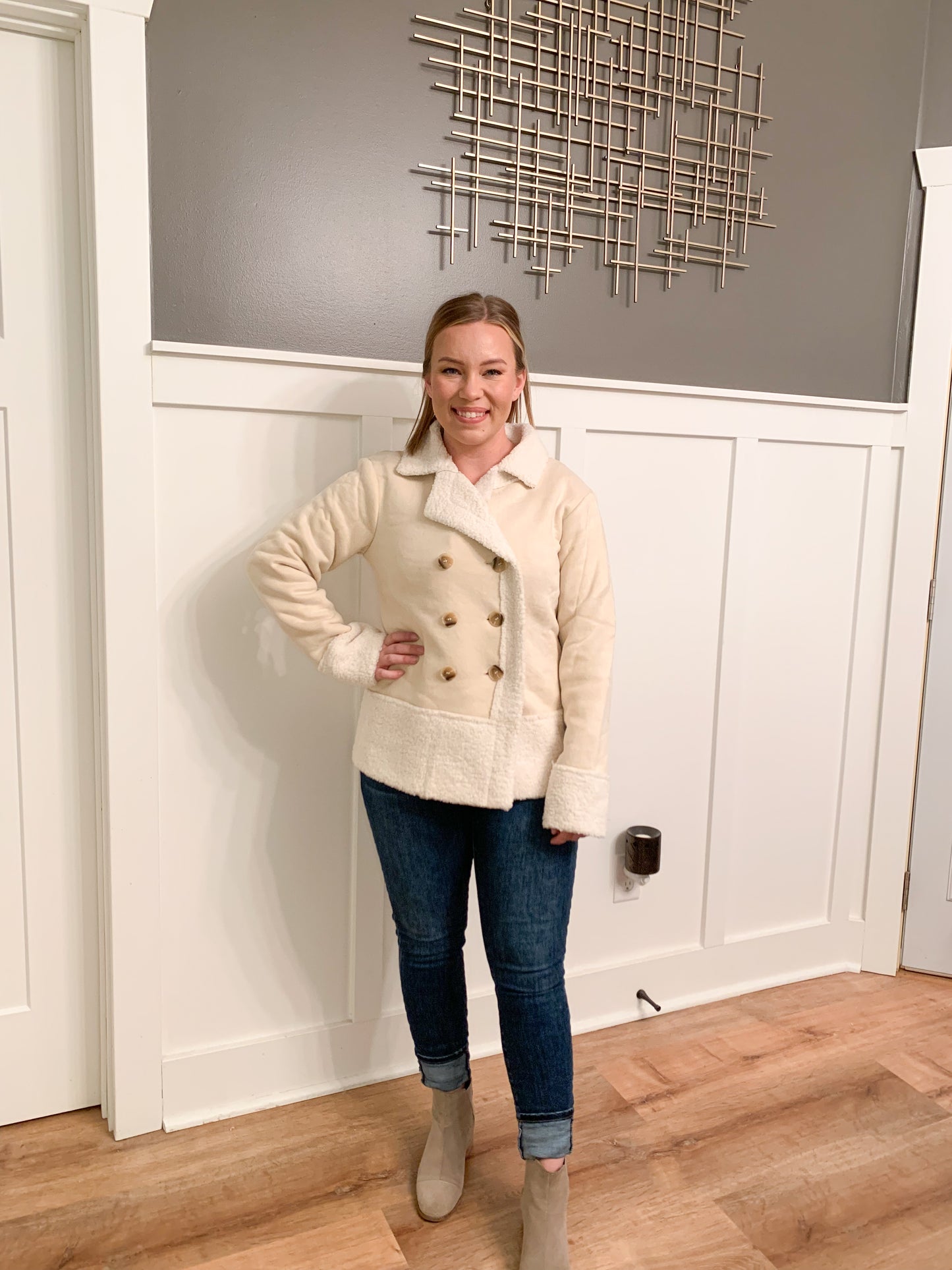 Warmin' Up Suede Button Up Coat, Beige