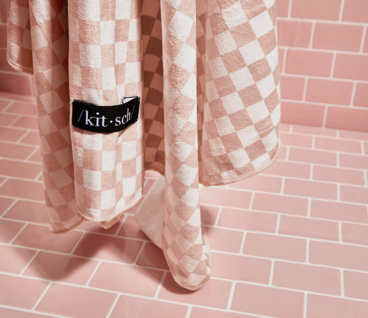 Kitsch Extra Large Quick-Dry Hair Towel Wrap, Terracotta Checker