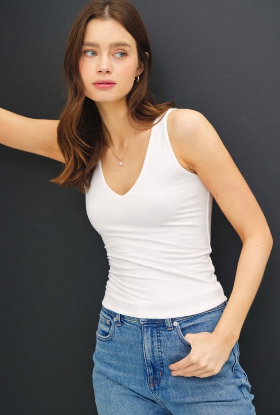 Bella V-Neck Jersey Tank, Off White