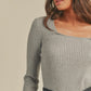 Polly Fitted Square Neck Ribbed Sweater, Heather Grey
