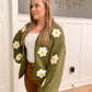 Olli Knit Bubble Sleeve Floral Cardigan, Olive
