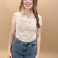 Randi Lace Cinched Fitted Short Sleeve Top, Ecru
