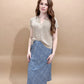 Belle Split Neck Short Sleeve Knit Pullover, Light Khaki