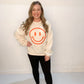 Smiley Embroidered Fleece Crewneck Sweatshirt, Cream