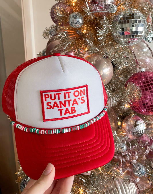 Put it on Santa's Tab Trucker Hat with Hat Band, Red/White