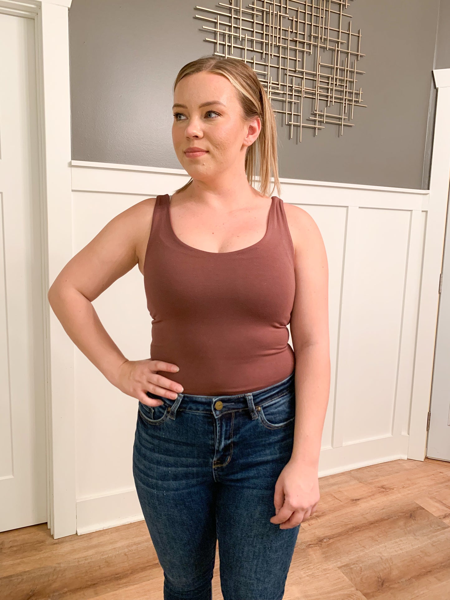 Lizzy Double Lined Scoop Neck Tank, Toffee