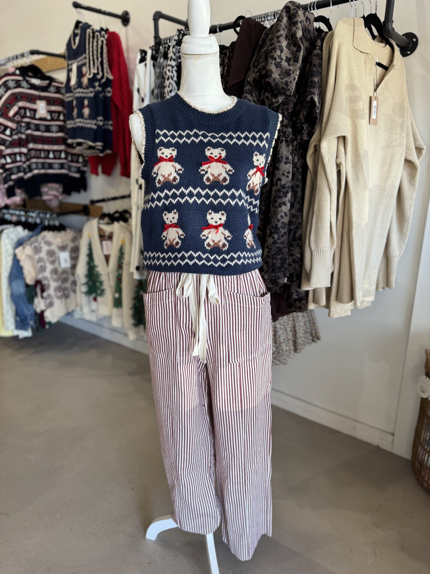 Teddy Printed Sweater Vest, Navy