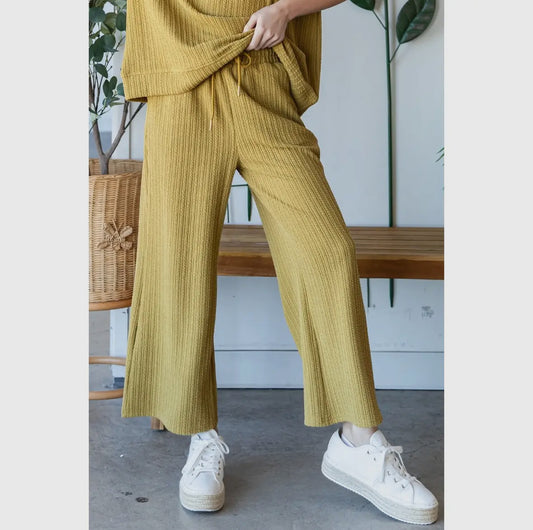Lulu Waffle Textured Knit Pants, Mustard