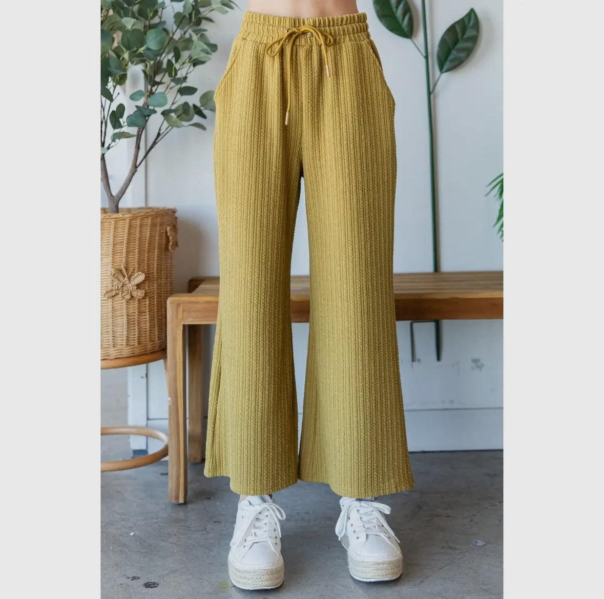 Lulu Waffle Textured Knit Pants, Mustard