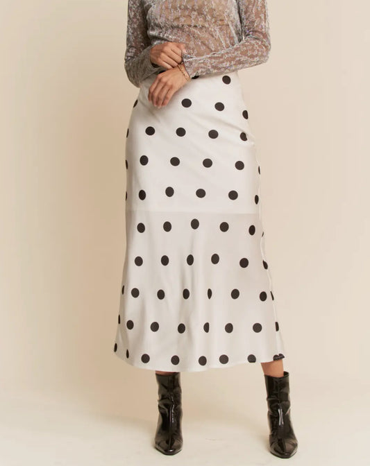 Satin Polka Dot Midi Skirt