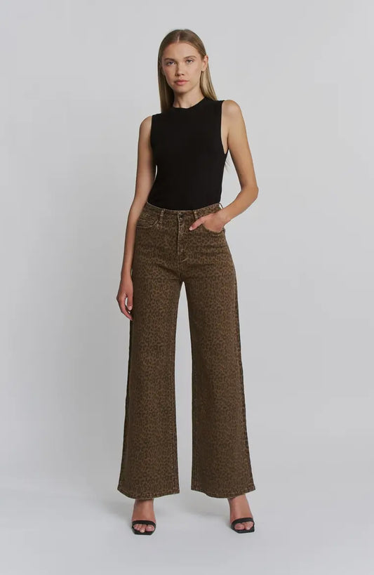 Suki Leopard Wide Leg Super High Rise Jeans, Mica