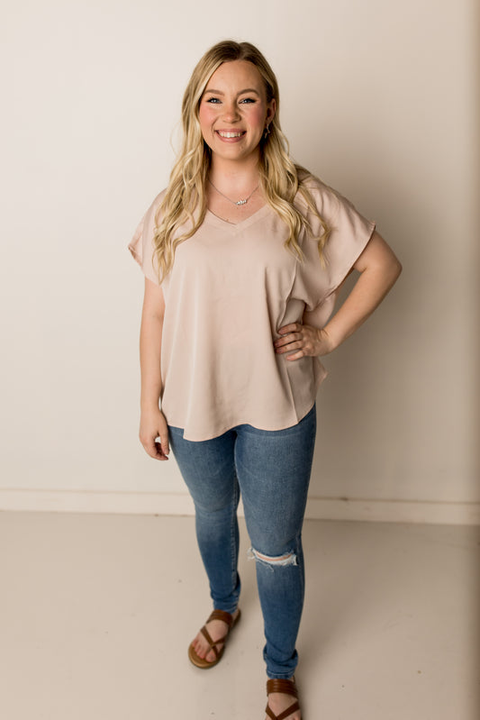 Tabi Dolman Sleeve V-Neck Top, Taupe