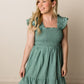 Jillian Textured Frill Detail Smocked Bodice Mini Dress, Dark Mint