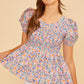 Zara Floral Printed Smocked Babydoll Short Sleeve Top